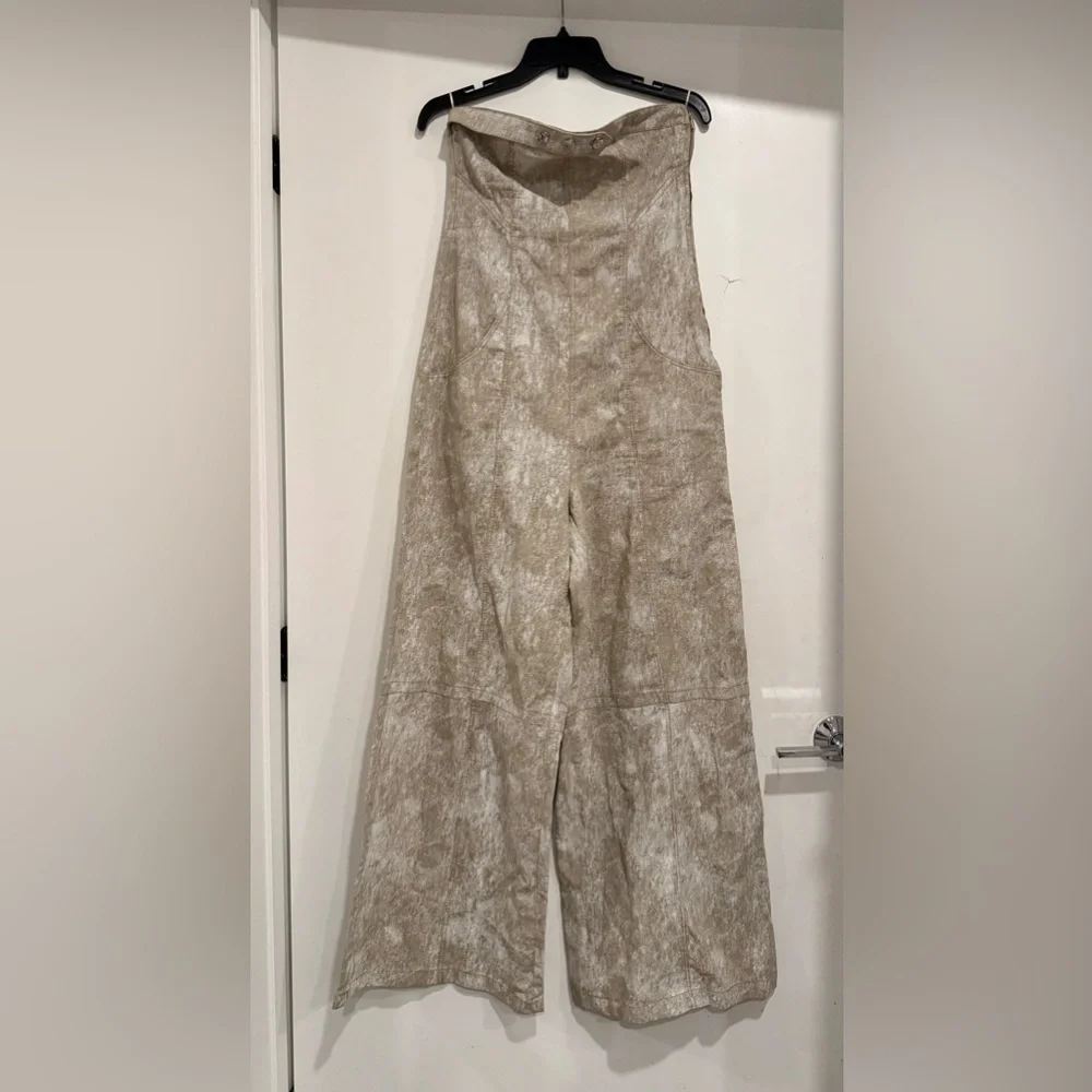 ZARA PRINTED LINEN BLEND Wide Leg JUMPSUIT SIZE M
